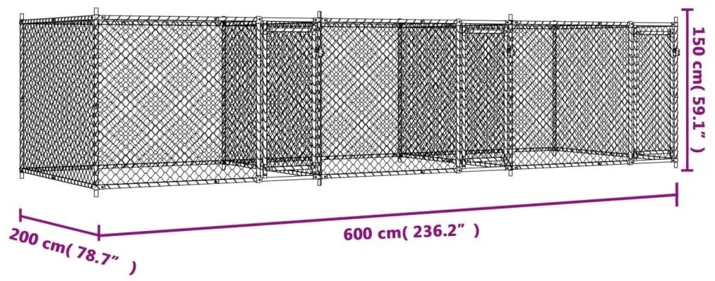 Κλουβί Σκύλου με Πόρτες Γκρι 6x2x1,5 μ. Γαλβανισμένος Χάλυβας - Γκρι