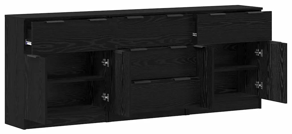 vidaXL Πλαϊνό γραφείο με συρτάρι 3 pcs Μαύρη Οξυά 181 x 30 x 70 εκ.