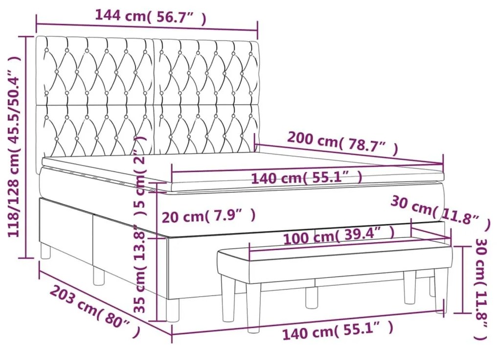 Κρεβάτι Boxspring με Στρώμα Ανοιχτό Γκρι 140x200 εκ. Υφασμάτινο - Γκρι