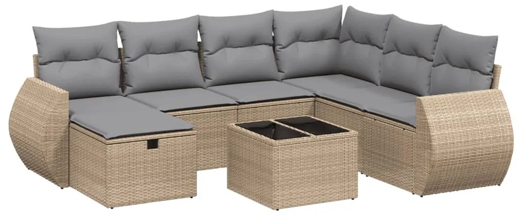 vidaXL Σετ Καναπέ Κήπου 8 τεμ. Μικτό Μπεζ Συνθετικό Ρατάν με Μαξιλάρια
