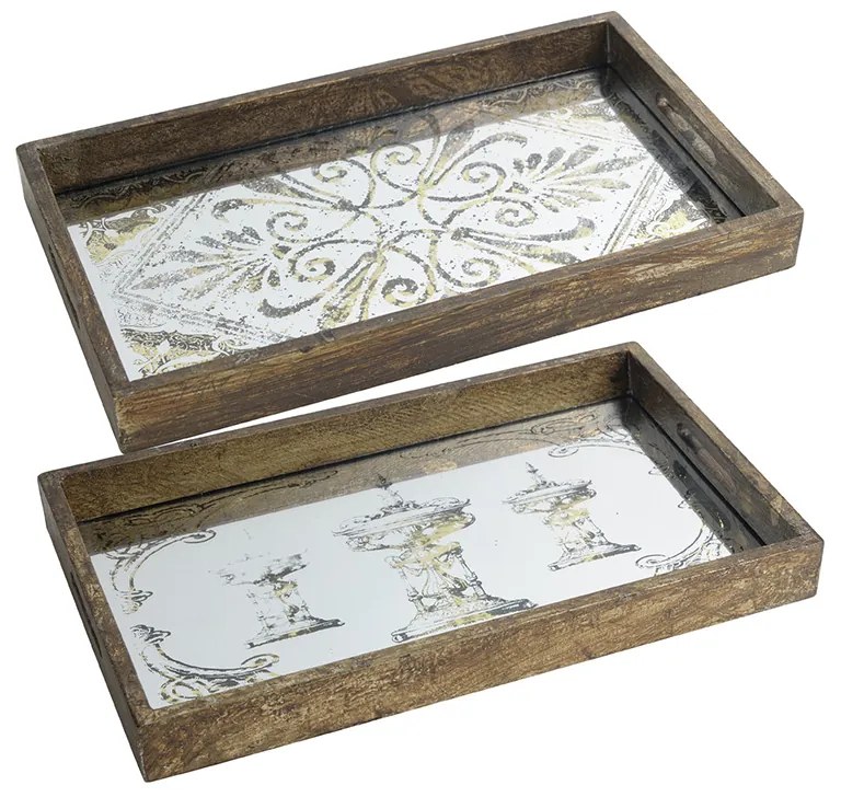 Artekko Tray Δίσκοι Διακοσμητικοί MDF Γυαλί Χρυσό (43.2x26.7x5.1)cm Σετ/2