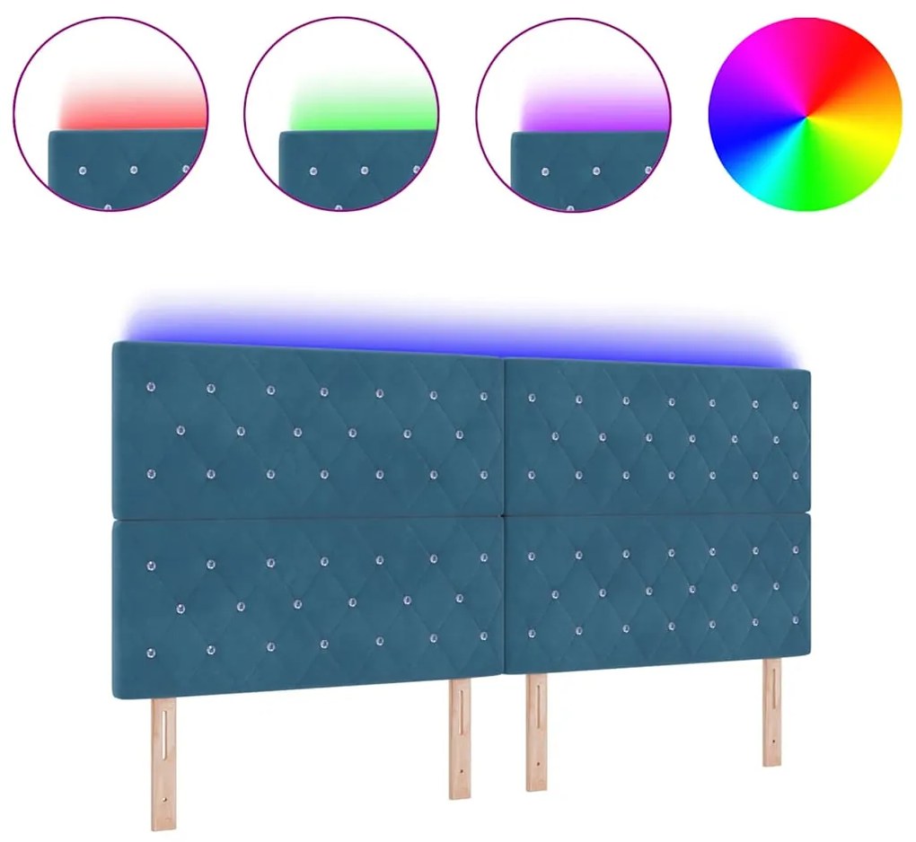 vidaXL Κεφαλάρι LED με φώτα λωρίδας LED Σκούρο Μπλε 100 cm Βελούδο