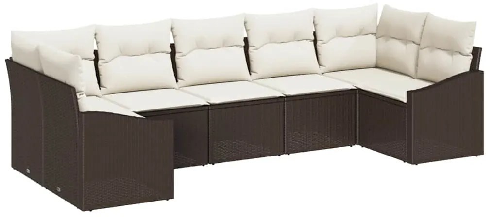 vidaXL Σέτ φαγητού για κήπο με μαξιλάρι 7 pcs Καφέ, Κρέμα
