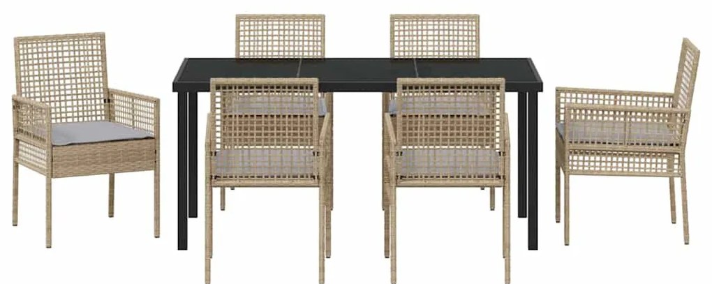 vidaXL Σέτ φαγητού για κήπο με μαξιλάρι 7 pcs Μπεζ συνθετικό ρατάν