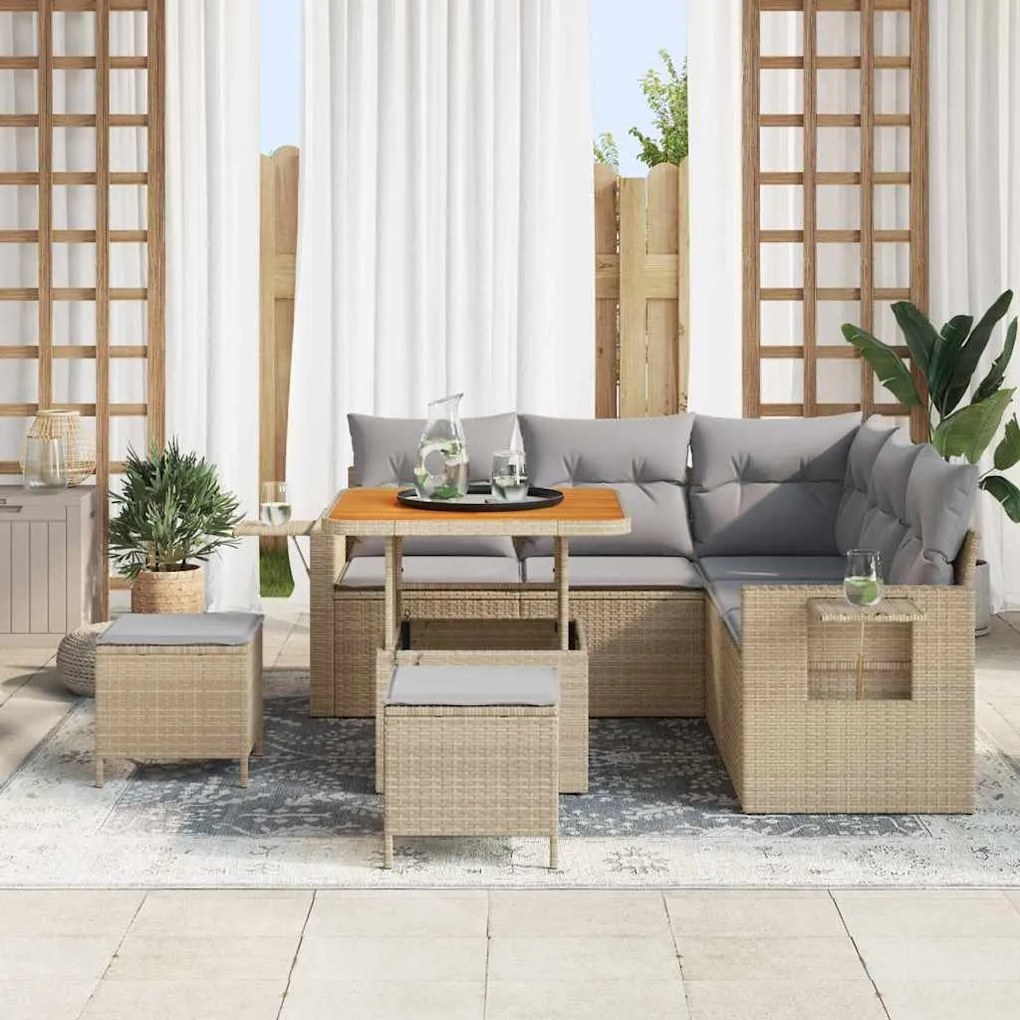 vidaXL Σετ Καναπέ Κήπου 8 pcs Μπεζ συνθετικό ρατάν