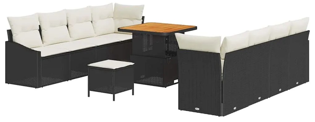 vidaXL Σετ Καναπέ Κήπου με μαξιλάρι με μαξιλάρι 11 pcs Μαύρο και Κρέμα