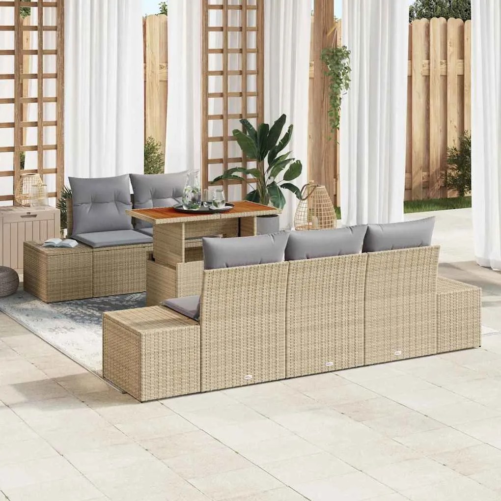 vidaXL Σέτ φαγητού για κήπο 6 pcs Μπεζ, Γκρι 100 x 55 x 73 εκ