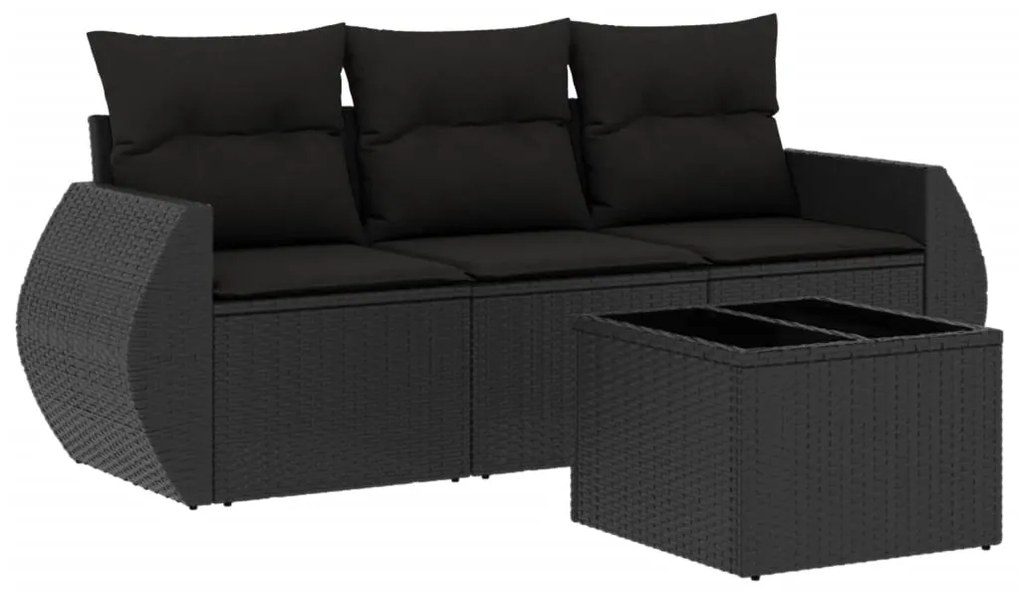 vidaXL Σαλόνι Κήπου Σετ 4 Τεμαχίων με Μαξιλάρια Μαύρο Συνθετικό Ρατάν