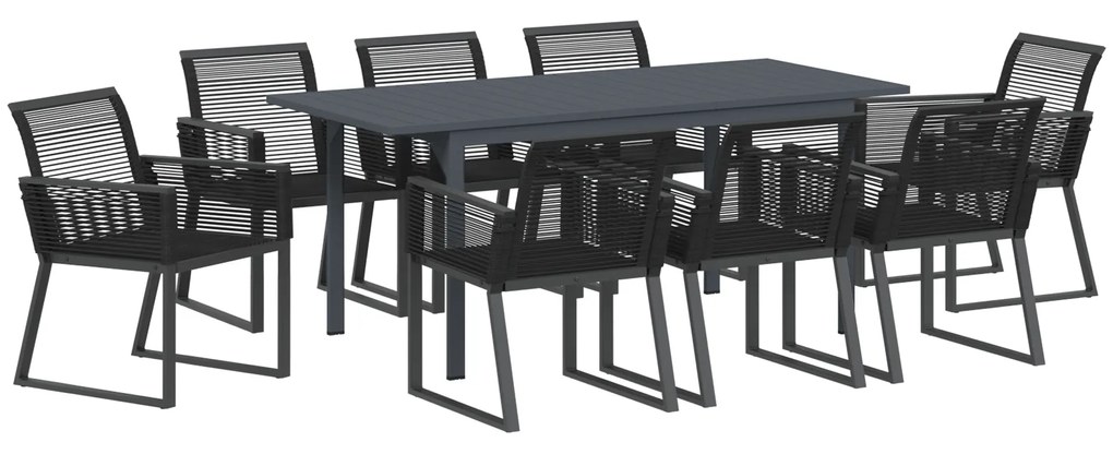 vidaXL Σετ Τραπεζαρίας Κήπου 9 pcs Μαύρο Μεγάλο Μέταλλο & Σχοινί