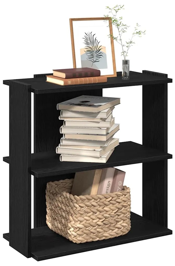 Βιβλιοθήκη 3 Επιπέδων Μαύρη 60x30x80 εκ. από Επεξεργ. Ξύλο