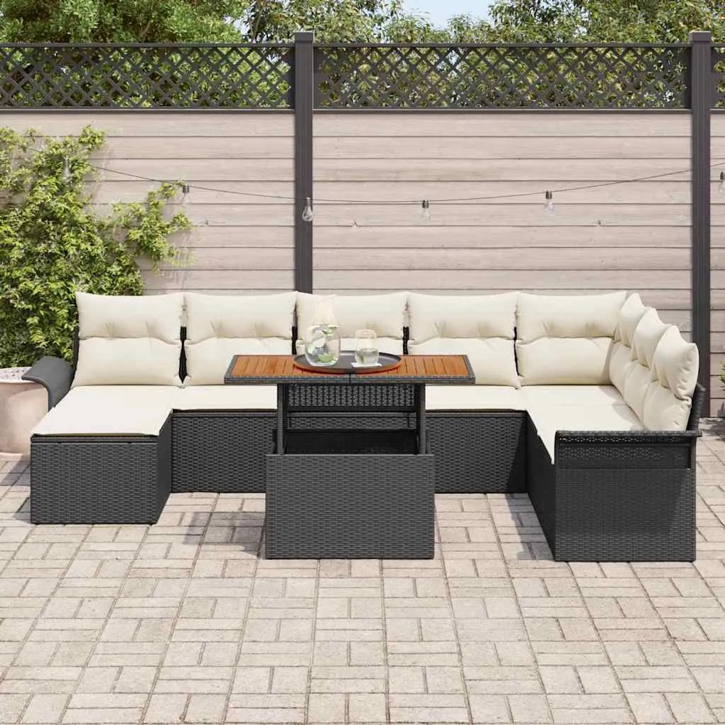 vidaXL Σετ Καναπέ Κήπου με μαξιλάρι 9 pcs Μαύρο και κρεμ