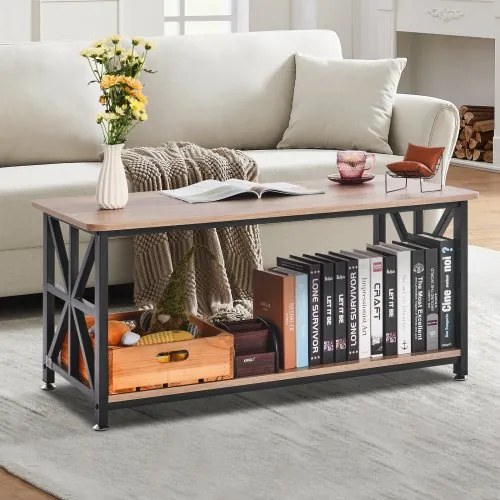 VEVOR 40&quot; Farmhouse Coffee Table Rectangle Table with Open Storage Compartment