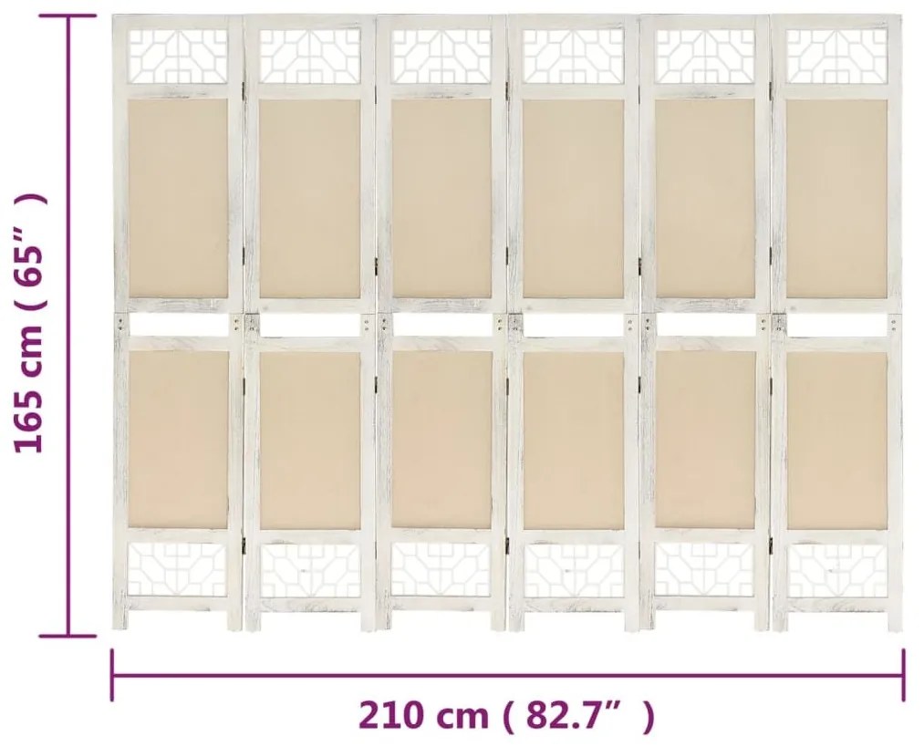 Διαχωριστικό Δωματίου με 6 Πάνελ Κρεμ 210 x 165 εκ. Υφασμάτινο - Κρεμ