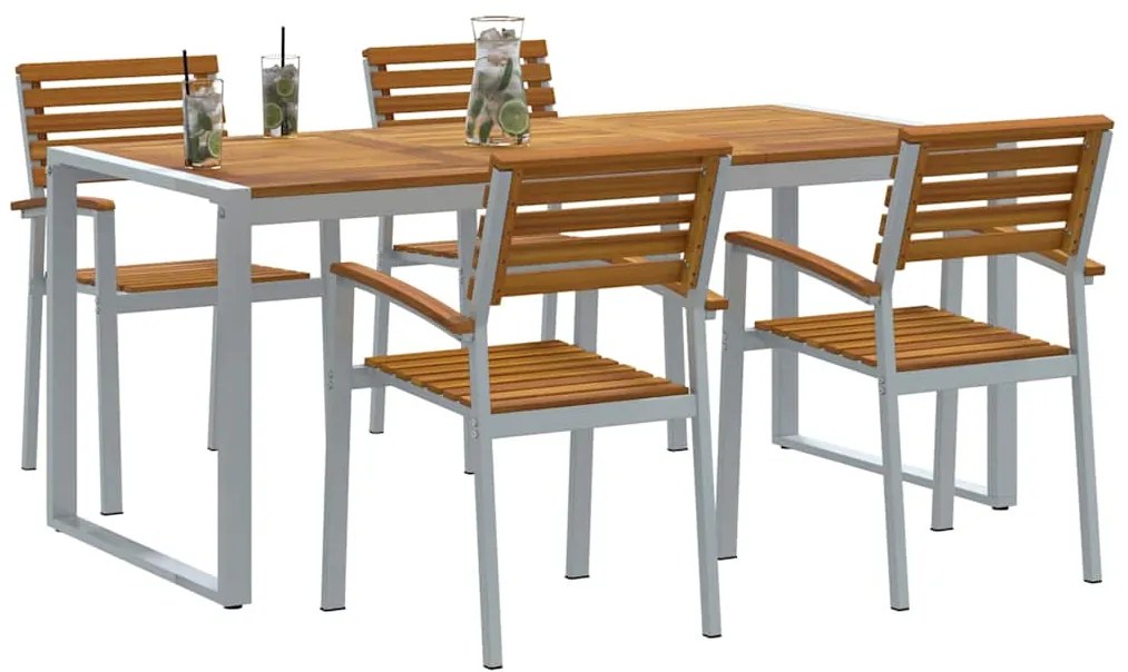 vidaXL Σέτ φαγητού για κήπο 5 pcs Γκρι και καφέ Μασίφ ξύλο ακακίας