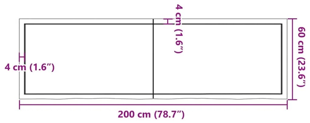 Ράφι Τοίχου 200x60x(2-4) εκ. από Ακατέργαστο Μασίφ Ξύλο Δρυός - Καφέ