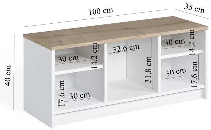 Παπουτσοθήκη London Megapap χρώμα λευκό - sapphire oak 100x35x40εκ.