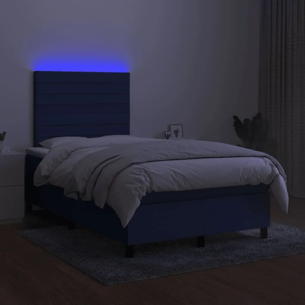 vidaXL Κρεβάτι Boxspring με Στρώμα & LED Μπλε 120x190εκ. Υφασμάτινο