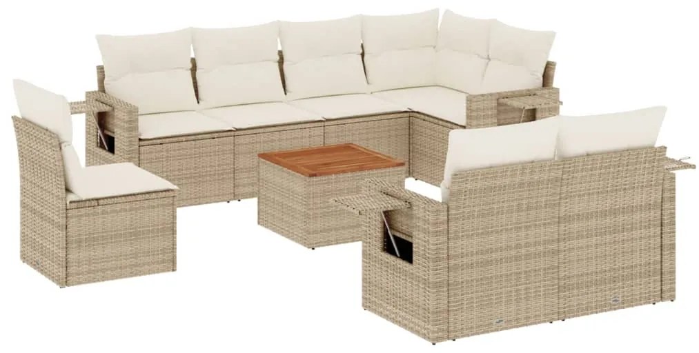 vidaXL Σαλόνι Κήπου Σετ 9 τεμ. Μπεζ Συνθετικό Ρατάν με Μαξιλάρια