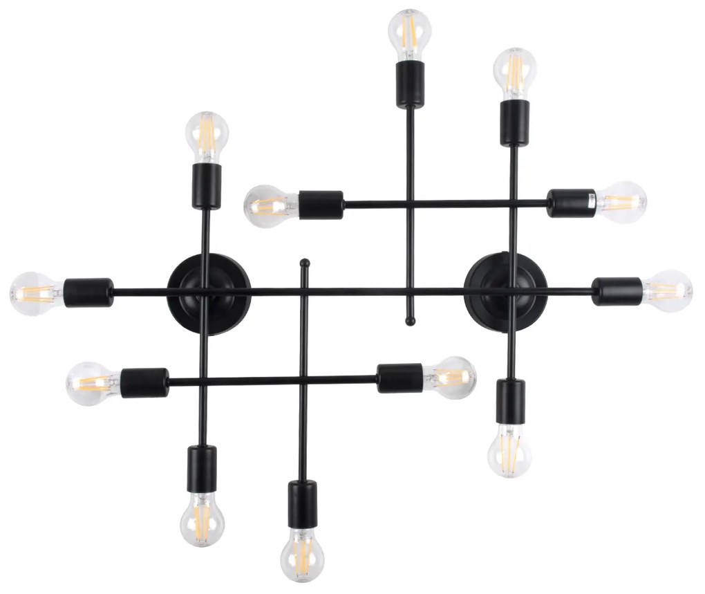 00667-1 GloboStar® GLOBOSTAR® PIPING 00667-1 Vintage Φωτιστικό Οροφής με Ντουί 12 x E27 AC 220-240V IP20 - Μαύρο - Μ78.5 x Π9.5 x Υ64cm