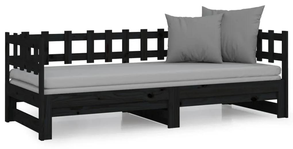 Καναπές Κρεβάτι Συρόμενος Μαύρος 2x(90x200) εκ. από Μασίφ Πεύκο - Μαύρο
