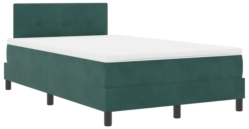 vidaXL Κρεβάτι Box Spring με Στρώμα Σκούρο Πράσινο Μικρό Διπλό Βελούδο