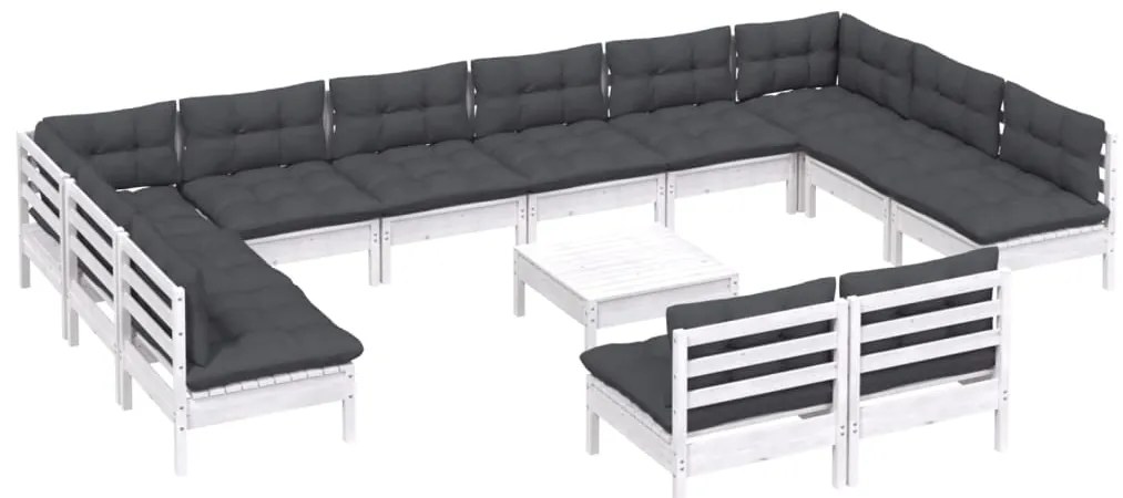 vidaXL Σαλόνι Κήπου Σετ 13 Τεμαχίων Λευκό από Μασίφ Πεύκο με Μαξιλάρια