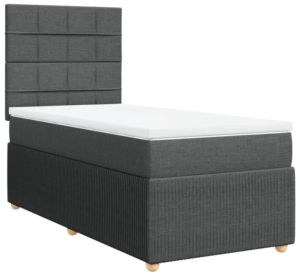 vidaXL Κρεβάτι Boxspring με Στρώμα Σκούρο Γκρι 90x200 εκ. Υφασμάτινο