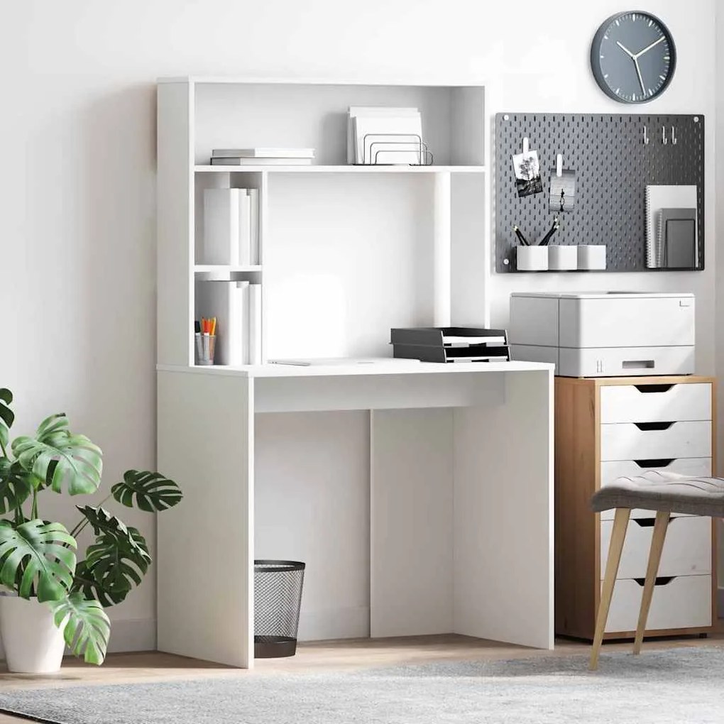 vidaXL Γραφείο με ράφι Λευκό 91 x 50 x 149 εκ Επεξεργασμένο ξύλο