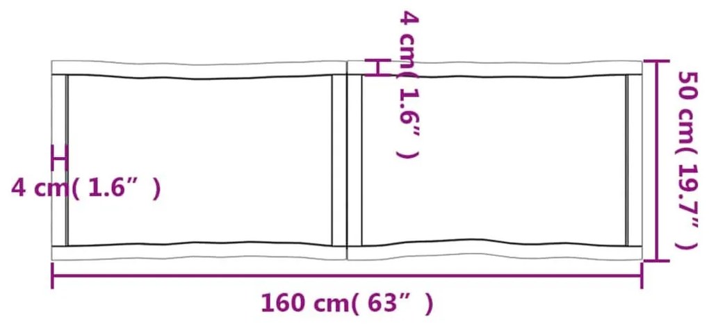 Επιφ Τραπεζιού Αν Καφέ 160x50x(2-6)εκ.Ακατέργ. Μασίφ Ξύλο Δρυός - Καφέ