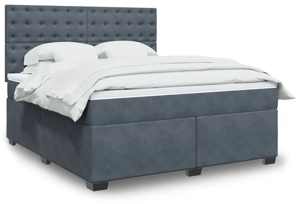 vidaXL Κρεβάτι Boxspring με Στρώμα Σκούρο Γκρι 180x200 εκ. Βελούδινο