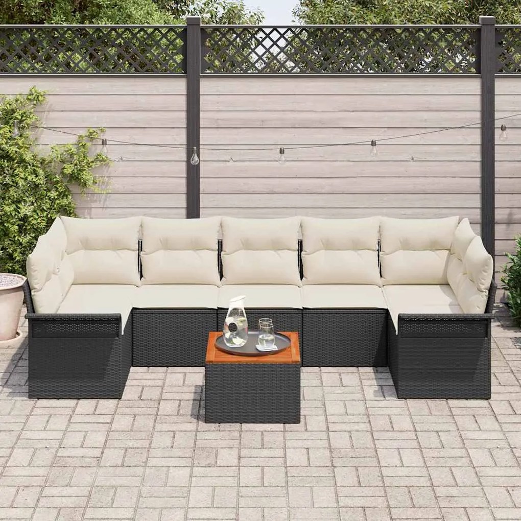 vidaXL Σετ Καναπέ Κήπου 8 pcs Μαύρο Πολυ ράταν