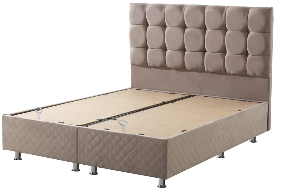 Κρεβάτι με Κεφαλάρι &amp; Βάση με Αποθηκευτικό Χώρο με Ύφασμα Βελουτέ  Channel Υπέρδιπλη (160x200cm) Μπεζ