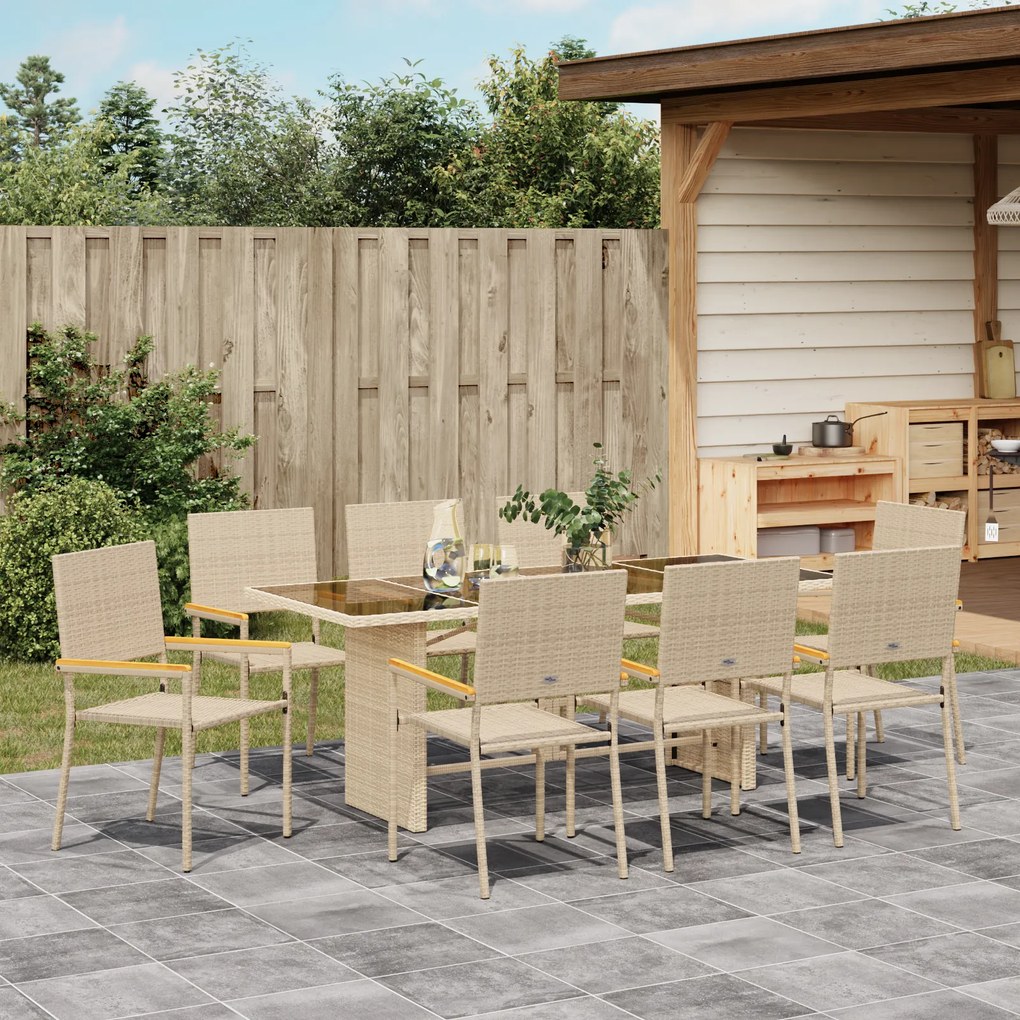 vidaXL Σέτ φαγητού για κήπο 9 pcs Μπεζ 190 x 80 x 75 εκ.