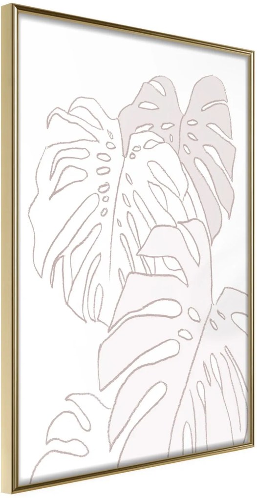 Αφίσα - Beige Leaves - 20x30 - Χρυσό - Χωρίς πασπαρτού