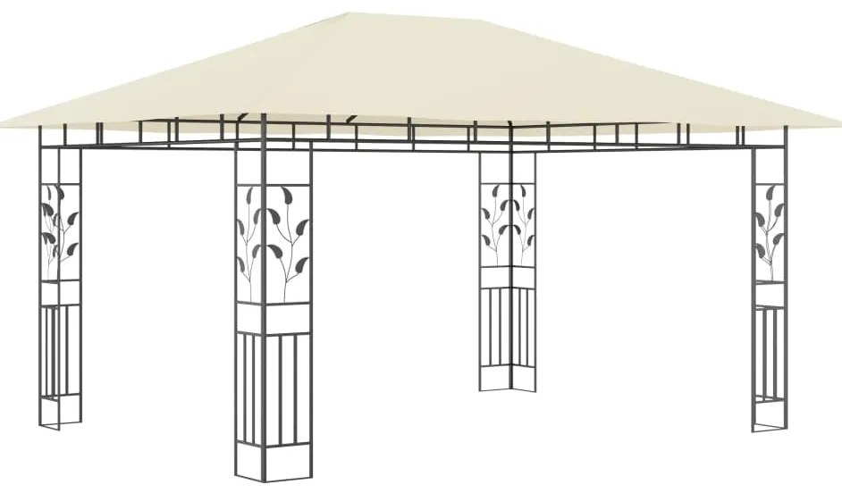 vidaXL Κιόσκι με Σήτα και Φωτάκια LED Κρεμ 4 x 3 x 2,73 μ.