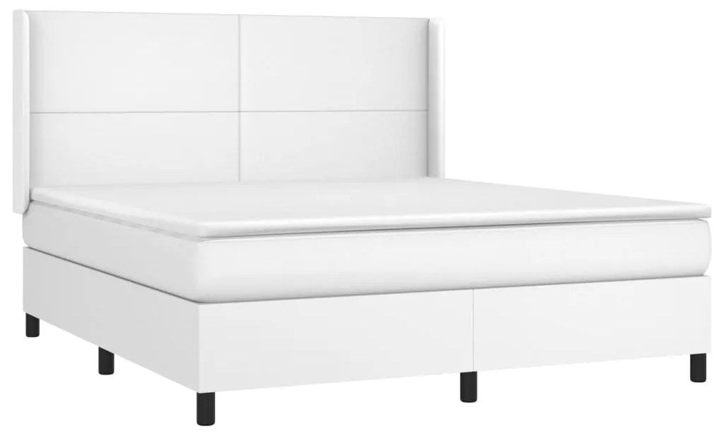 Κρεβάτι Boxspring με Στρώμα &amp; LED Λευκό 180x200 εκ. Συνθ. Δέρμα - Λευκό