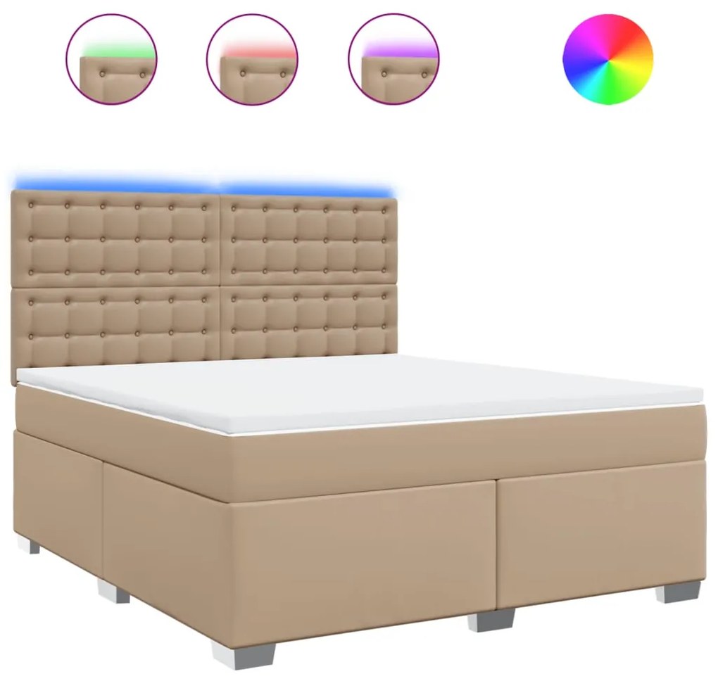 vidaXL Κρεβάτι Boxspring με Στρώμα Καπουτσίνο 180x200 εκ. Συνθ. Δέρμα