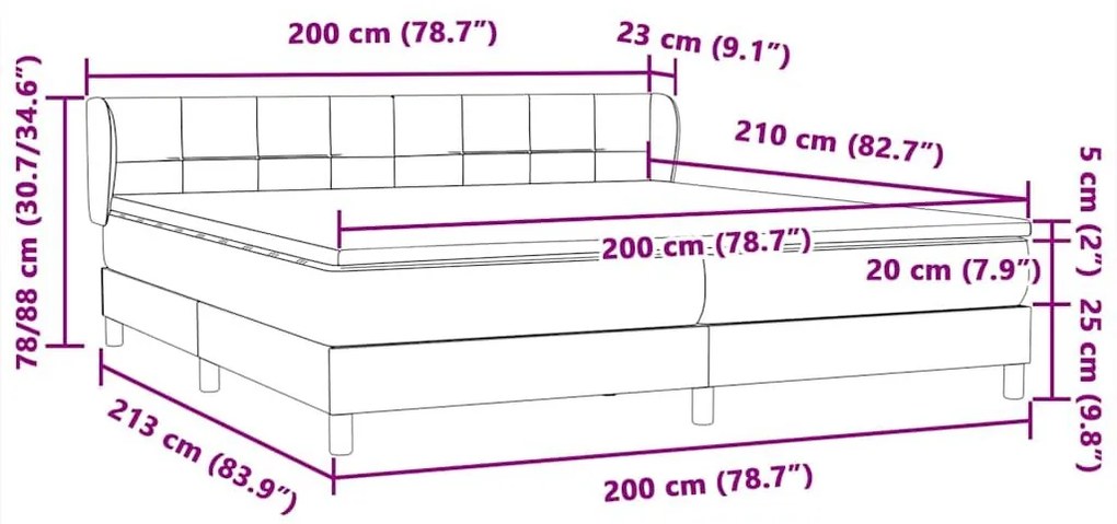 Box Spring Κρεβάτι με στρώματα Μαύρο 200x210 cm Βελούδινο - Μαύρο