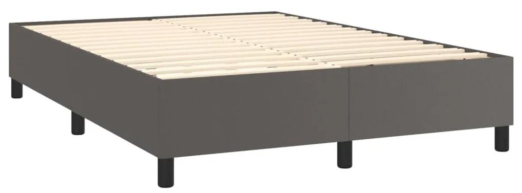 Κρεβάτι Boxspring με Στρώμα &amp; LED Γκρι 140x190 εκ. Συνθ. Δέρμα - Γκρι