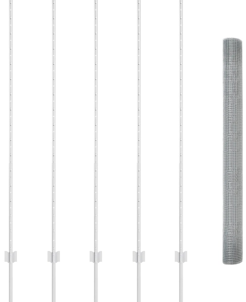 vidaXL Perífraksi  Welded Wire με 10 U πόλους ασημί 1.6x10 m χάλυβα
