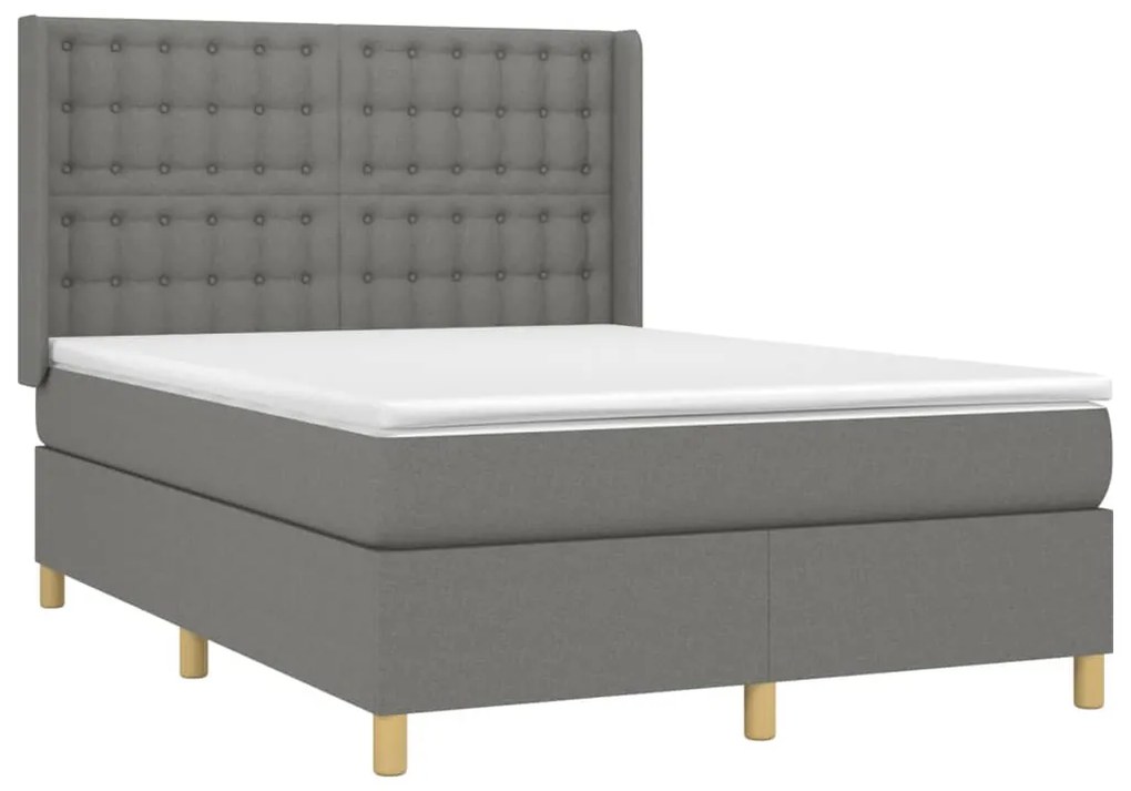 vidaXL Κρεβάτι Boxspring με Στρώμα & LED Σκ.Γκρι 140x190εκ. Υφασμάτινο