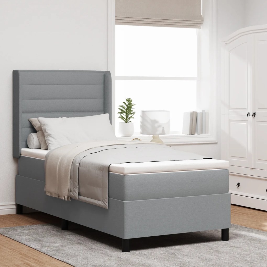 vidaXL Κρεβάτι Box Spring με Στρώμα & LED Ανοικτό Γκρι 90x190 εκ. Ύφασμα