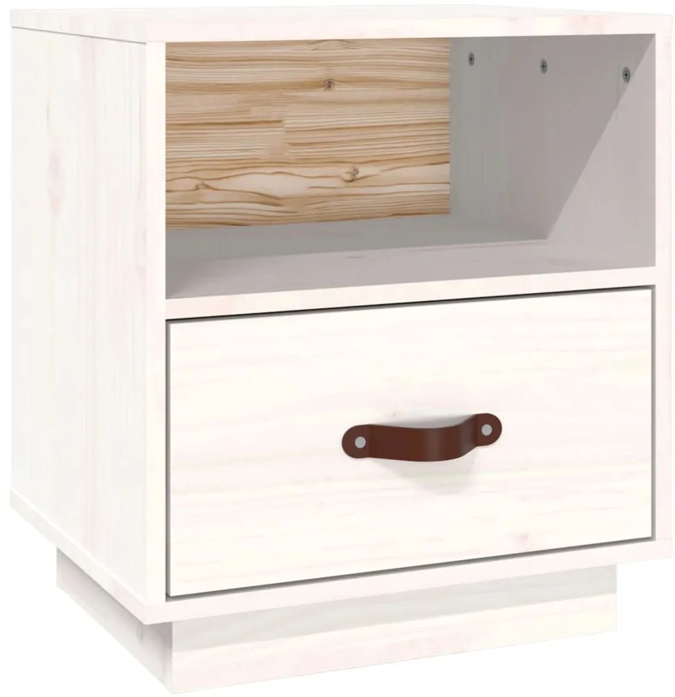 vidaXL Κομοδίνο Λευκό 40 x 34 x 45 εκ. από Μασίφ Ξύλο Πεύκου