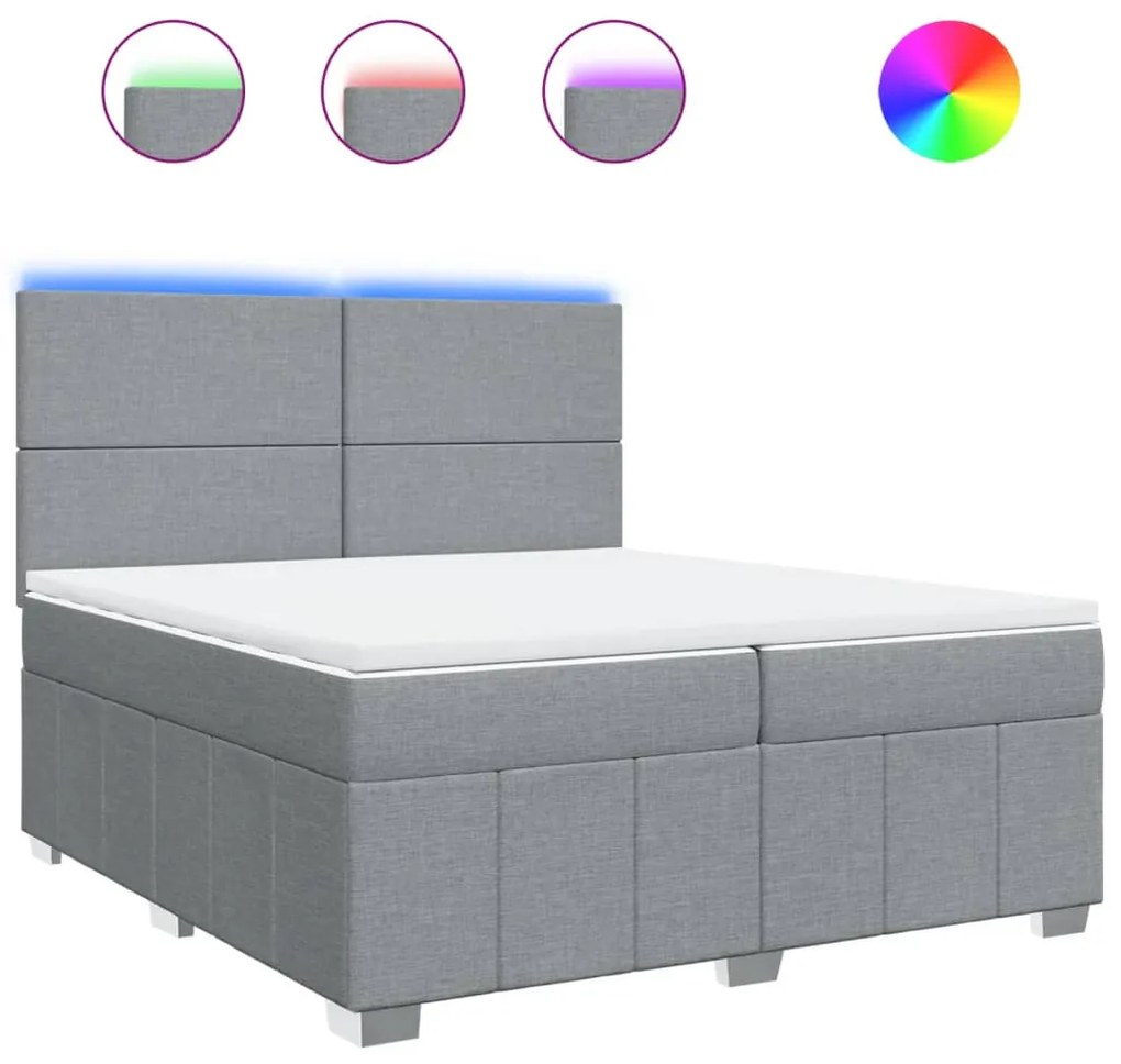 vidaXL Κρεβάτι Boxspring με Στρώμα Ανοιχτό Γκρι 200x200 εκ. Υφασμάτινο