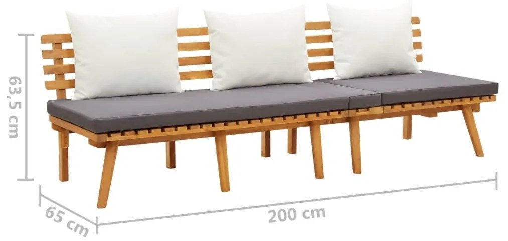 Καναπές Κρεβάτι Κήπου 200x 65 εκ. από Μασίφ Ξύλο Ακακίας - Γκρι