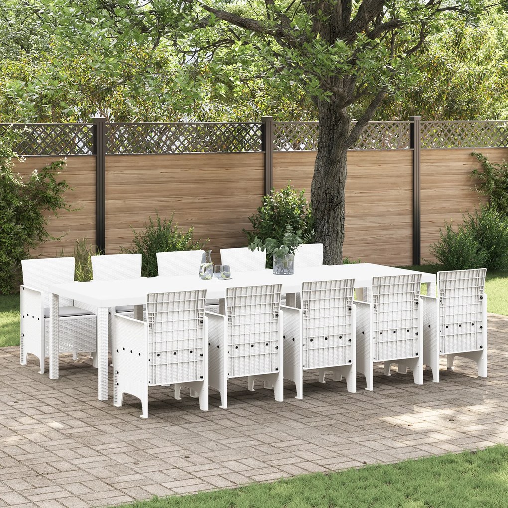 vidaXL Σετ κήπου  11 τεμαχίων με μαξιλάρια Λευκό Poly Rattan