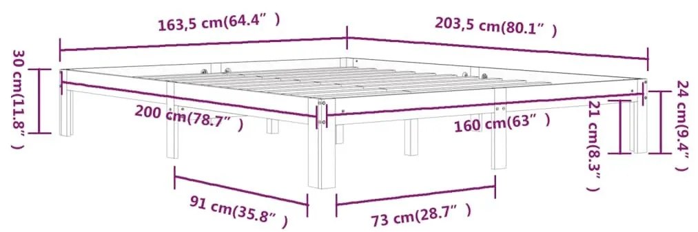 Πλαίσιο Κρεβατιού Καφέ Μελί 160 x 200 εκ. από Μασίφ Ξύλο Πεύκου - Καφέ