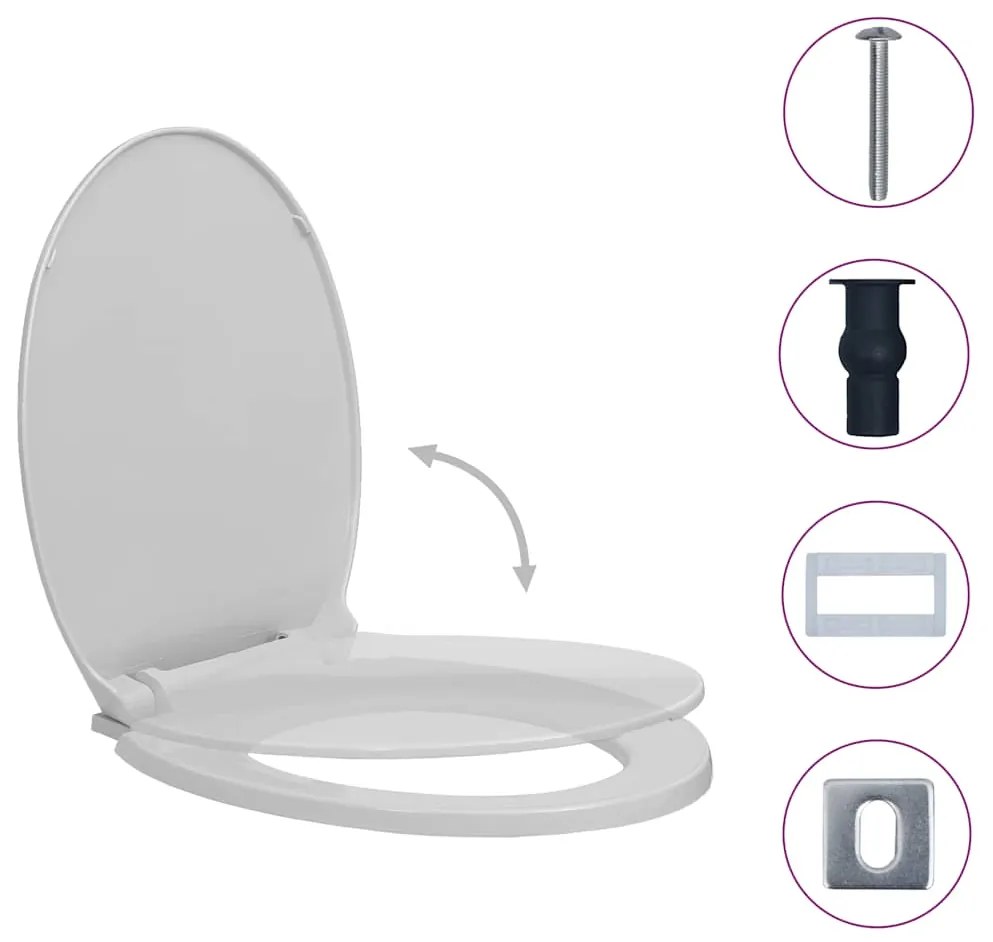 vidaXL Κάλυμμα Λεκάνης με Soft Close & Quick Release Οβάλ Ανοιχτό Γκρι