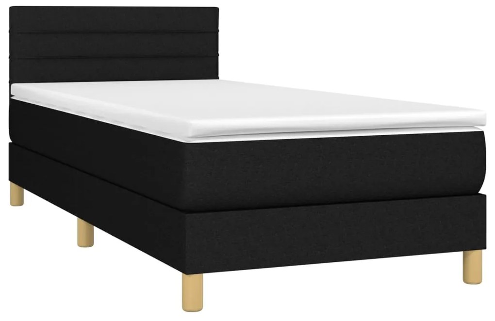 vidaXL Κρεβάτι Boxspring με Στρώμα & LED Μαύρο 90x190 εκ. Υφασμάτινο