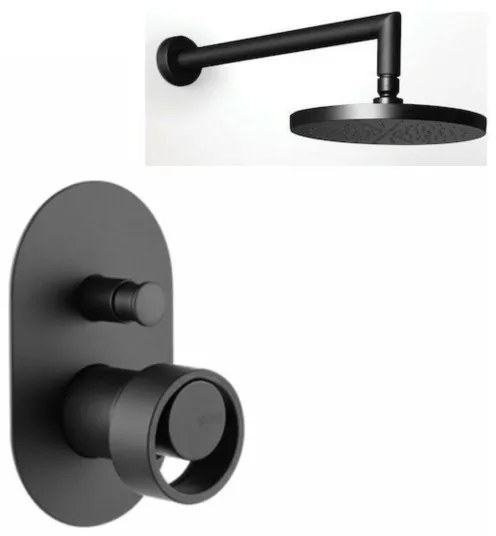 Armando Vicario Halo Black Matt Ανακλινόμενη Κεφαλή Ø30εκ+Μπράτσο Τοίχου+Μίκτης εντοιχισμού 2 εξόδων με εκτροπέα